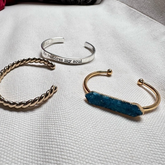 BANGLE BRACELETS Trio Bundle OPEN CUFF Gold and Silver Tone STACKABLE 5459 W - Picture 2 of 14